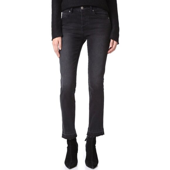 Anine Bing Open Hem High Waisted Straight Jeans Size 29 Button Fly Charcoa - Picture 1 of 16